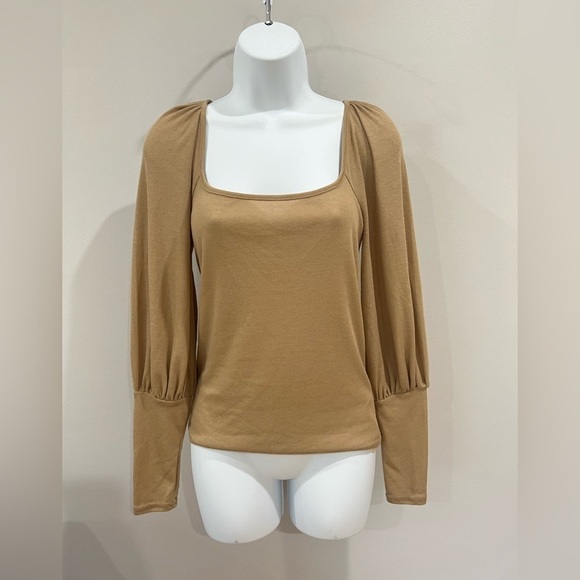 Free People Intimately Free tan balloon sleeve square neck top NWOT size small - Picture 2 of 7